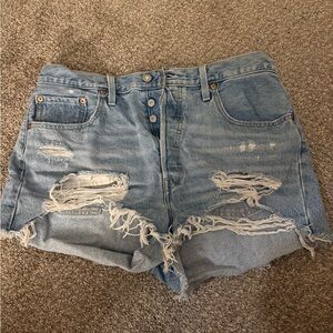 Levi's Light Blue Ripped Jean Shorts